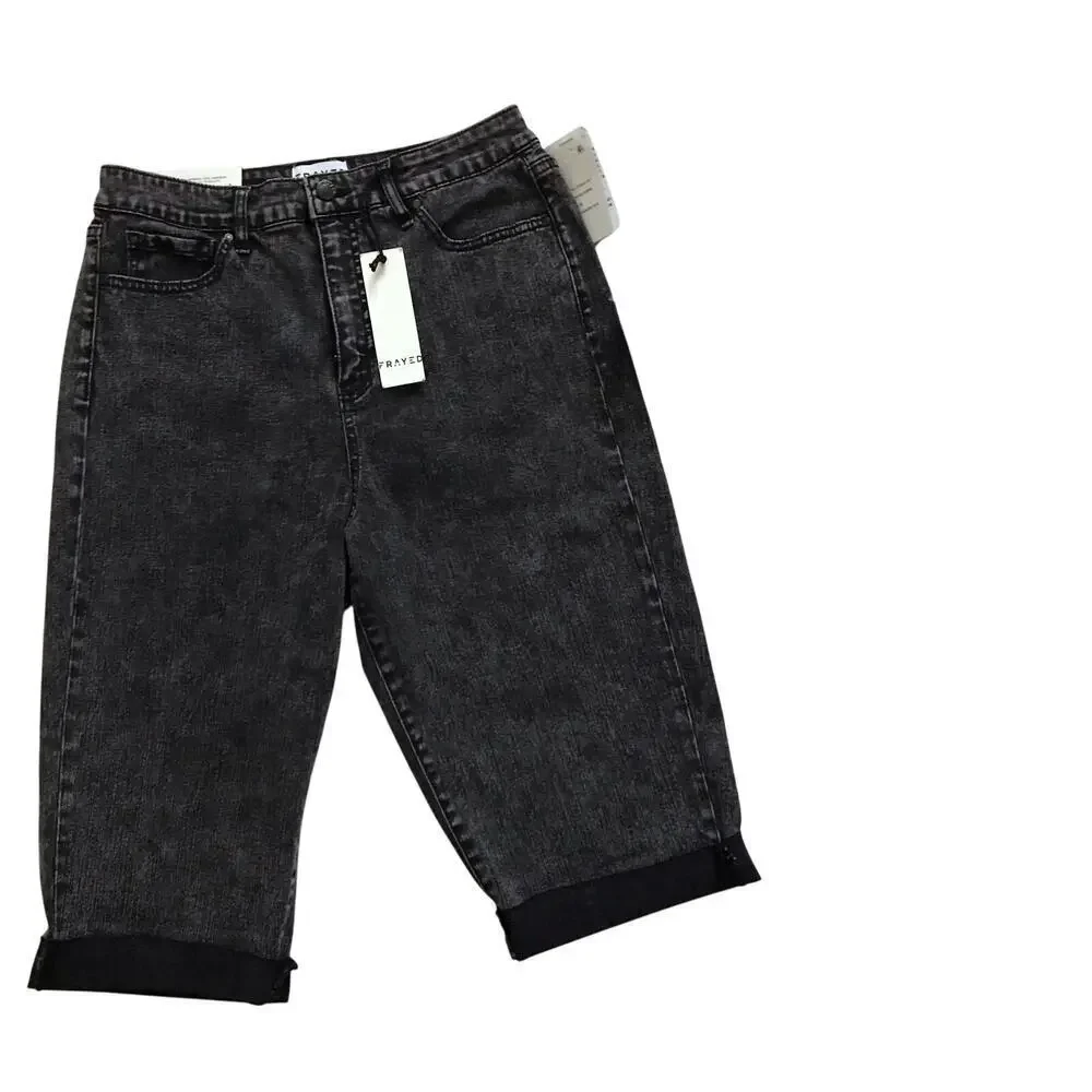 Frayed Jeans NWT High Rise Baggy Shorts Women 28